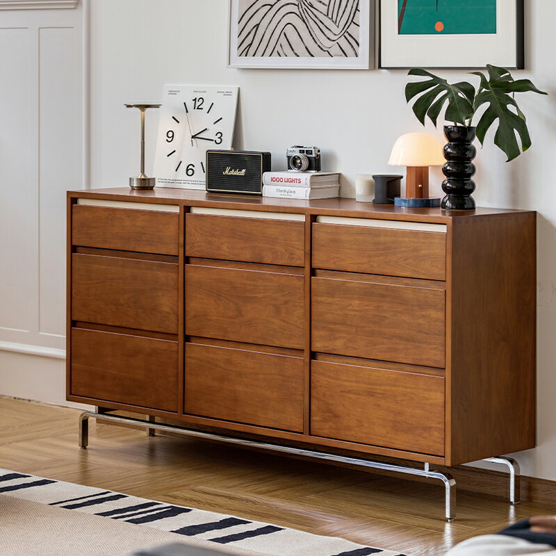 【全商品3％OFF】 CAGUUU 北欧9マス収納キャビネット ステンレス脚部 静音スライドレール採用 木製収納..