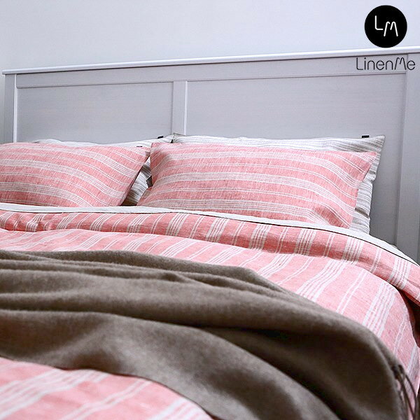 リネンミー LinenMe リネン掛け布団カバー マルチストライプ-J コーラルナチュラル リトアニア製 送料無料