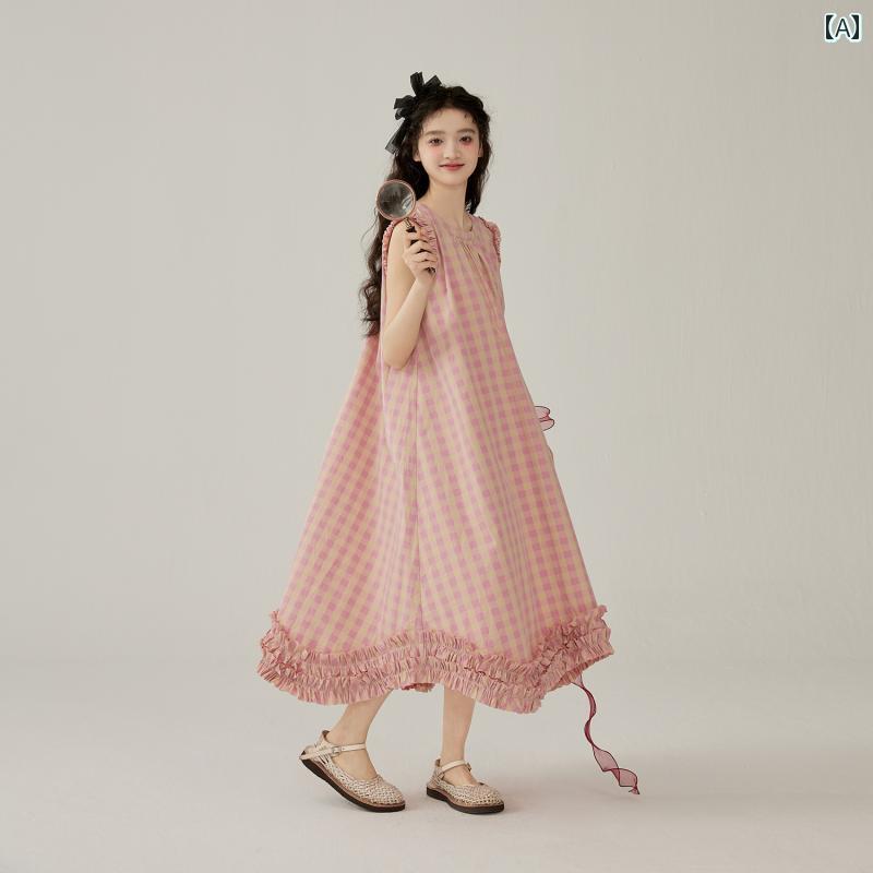 レディース 上品 可愛い キレイ カジュアル 上質 スイート チェック 柄 ガーリー ノースリーブタンク トップスススス ゆったり ワンピース 夏