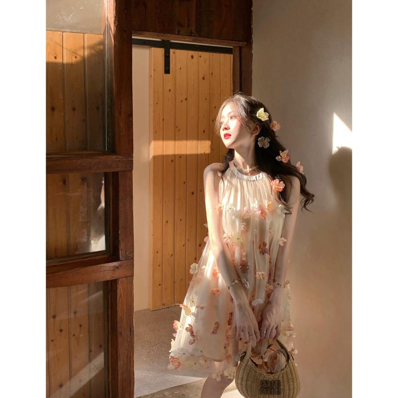 レディース 花びら 妖精 ワンピース ノースリーブ 上品 キレイ かわいい お洒落 フリル