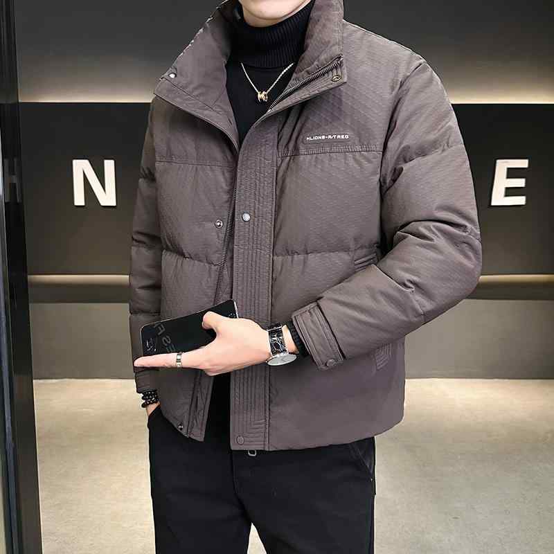 メンズ お洒落 エコエコレザーダウンジャケット メンズ 24 冬 薄手 ショート スタイル スタンドカラー メンズ 厚手 防寒 ジャケット