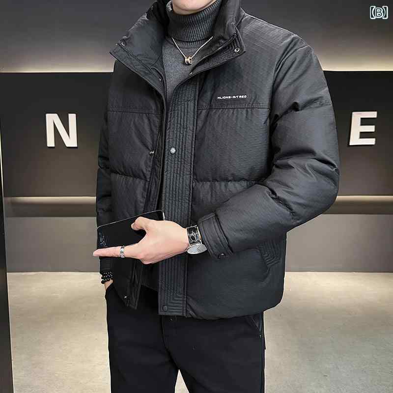 メンズ お洒落 エコエコレザーダウンジャケット メンズ 24 冬 薄手 ショート スタイル スタンドカラー メンズ 厚手 防寒 ジャケット