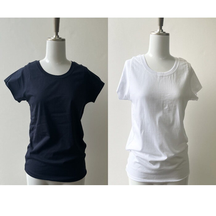 【コットン100％ レディースTシャツ 2枚セット】レディース Mサイズ Tシャツ tシャツトップス カットソー 綿100％ 半袖 クルーネック 丸首 インナー 普段着 部屋着 おしゃれ 無地 シンプル 白 ネイビー 紺 ベーシック 20代 30代 40代 50代 部屋着 送料無料 calan-blue-10000512 calan blue サンプル画像3