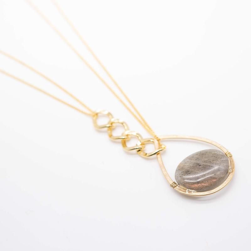 楽天calan blueストーンモチーフロングネックレス　ネックレス　女性用　レディース ジュエリー アクセサリー ギフト プレゼント 贈り物 ゴールド　かわいい　可愛い　大人　シンプル　上品　カジュアル　フォーマル ペンダント チェーン ストーン 石 送料無料
