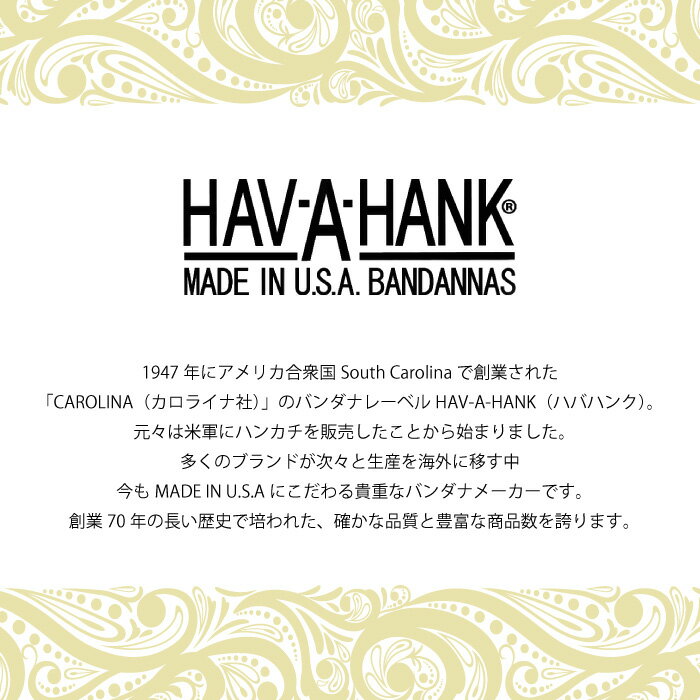 ＼楽天ランキング1位獲得／　ハバハンク HAV-A-HANK バンダナ 単品 アメリカ製 ペイズリー メンズ レディース ユニセックス　MADE IN USA 綿100％ コットン 大判 havahank ハンカチ 三角巾 アウトドア レジャー スカーフ ハブアハンク ファッション インテリア 3