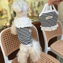 2025春夏新作 Dカン付 犬 猫 ペット服 フリル ワンピース タンクトップ 小型犬服 犬服 猫服 可愛い ドッグウエア ペット用品 ボーダー 夏 小型犬