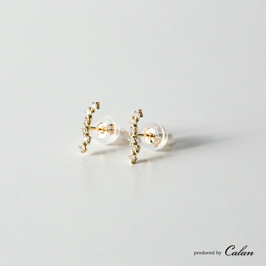 Rakuten - K10YG ダイヤモンドピアス 0.08ct 日本製 レディース ピアス 10金 イエローゴールド 可愛い ジュエリー シンプル 華奢 繊細 ボックス 紙袋 保証書付き 本物 大人 ラインピアス プチピアス