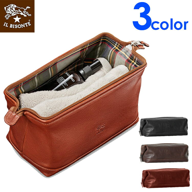 イルビゾンテ バッグ メンズ 【SALE 20%FF】IL BISONTE イルビゾンテ ワイヤー金口 ポーチ 本革 トラベルポーチ Travel Toiletry Bag 大きい開け口 レディース メンズ 3色展開 イタリア フィレンツェ ブランド [送料無料][あす楽][sca024po]