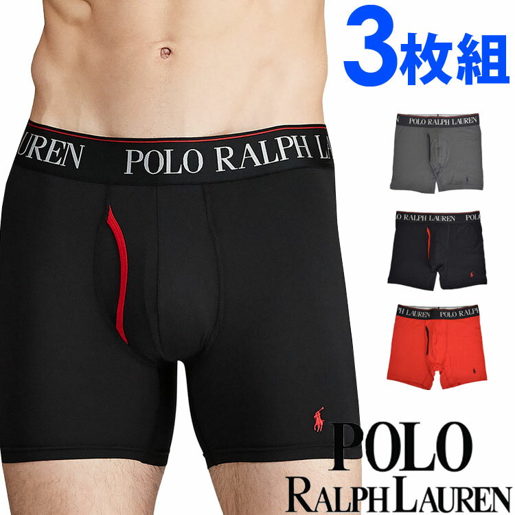 POLO RALPH LAUREN ポロ ラルフローレン メンズ COOL クール マイクロファイバー ボクサーパンツ 3枚セット ブラック レッド グレー polo ロゴ トランクス S M L XL おしゃれ ブランド 大きいサイズ 