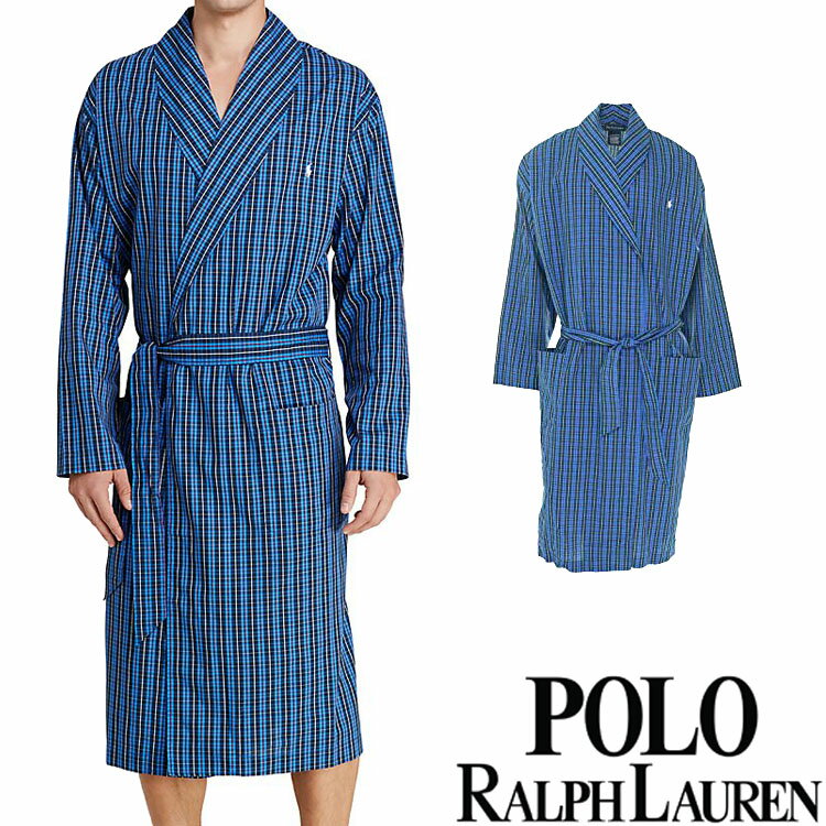 【SALE 30%OFF】POLO RALPH LAUREN ポロ ラルフローレン コットン バスローブ メンズ チェック 青 ブルー チェック柄 ギンガムチェック [S/M/L/XL][ ラルフローレン ナイトガウン 部屋着 ナイトウエア ]大きいサイズ ブランド[R171-NQ]