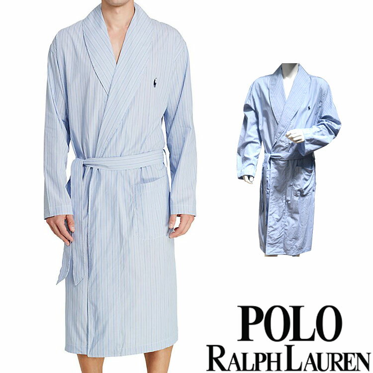 【閉店セール40%OFF】【6/11(火)まで】POLO RALPH LAUREN ポロ ラルフローレン コットン バスローブ メンズ　ストライプ[青 ブルー 水色 しま ボーダー][ ラルフローレン ナイトガウン 部屋着 ナイトウエア リラックスウエア][送料無料]大きいサイズ ブランド[R171-CV]