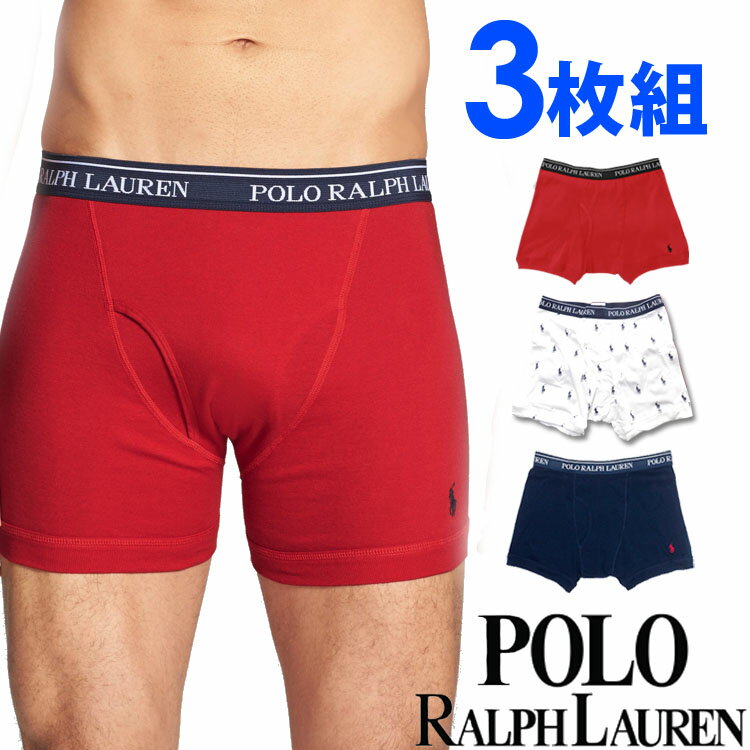 【SALE 30%OFF】POLO RALPH LAUREN ポロ ラルフローレン メンズ クラシックフィット ボクサーパンツ 3枚セット 紺アソート[ネイビー 白 赤][S/M/L/XL][ インナー ルームウェア ルームウエア　ブリーフ 下着][送料無料]大きいサイズ ブランド[RCBBP3/LCBB]