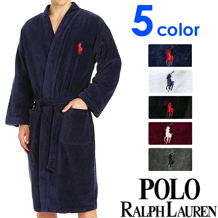 【閉店セール40%OFF】【6/11 火 まで】POLO RALPH LAUREN ポロ ラルフローレン バスローブ メンズ 5色展開 ［黒 白 紺 ワイン グレー］コットンバスローブ [ ナイトガウン 部屋着 ナイトウエア…