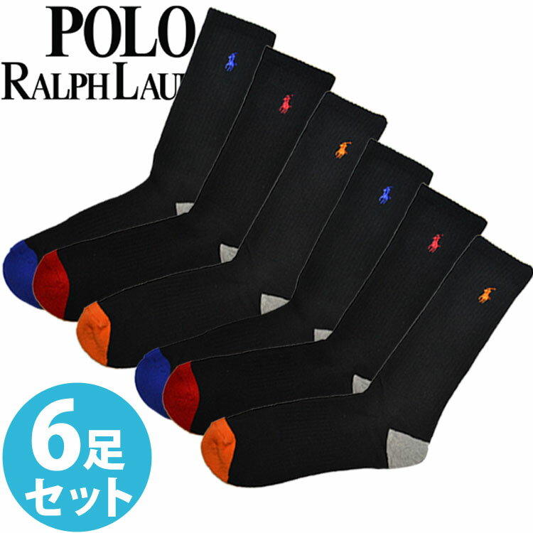 【SALE 40 OFF】【送料無料】POLO RALPH LAUREN ポロ ラルフローレン メンズ 靴下アーチサポート ハイソックス ブラック 6足セット 6足組靴下 821006pk4bkast