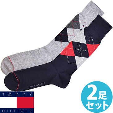 TOMMY HILFIGER トミーヒルフィガー メンズ 靴下 ハイソックス 2足セット アーガイル×無地 レッド ブラック グレー アソート トミーフラッグ ビジネス [25cm-30cm] おしゃれ ブランド 大きいサイズ 【あす楽】 [aty17397]