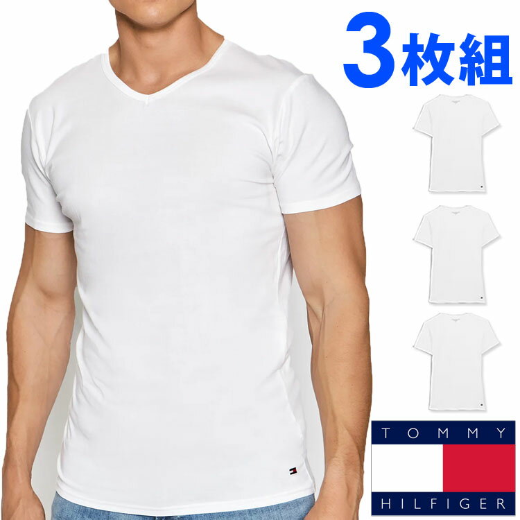 【SALE 30%OFF】TOMMY HILFIGER トミーヒルフィガー メンズ コットン Vネック ロゴ Tシャツ 3枚セット ホワイト トミーフラッグ S M L XL おしゃれ ブランド 大きいサイズ [送料無料] 【あす楽】 [09tvn10100]