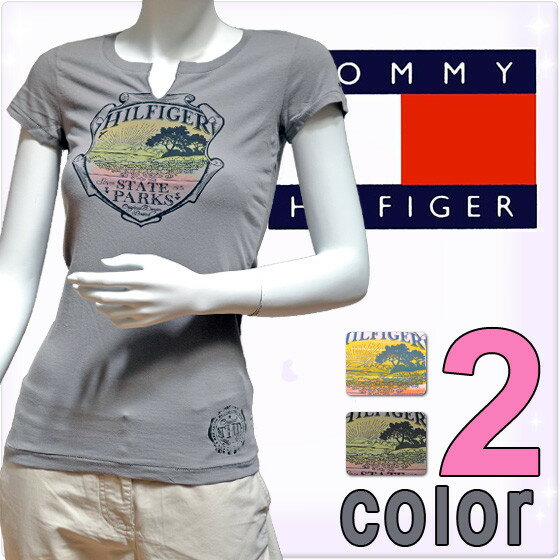 【SALE 20%OFF】TOMMY HILFIGER DENIM トミーヒルフィガー デニム レディース クルーネックTシャツ スリットフロント 半袖トップス[グレイ　灰色　ピンク][XS/S/M/L/XL][半袖 ショートスリーブ][ヨーロッパ仕様][1656216318]大きいサイズ ブランド[送料無料]