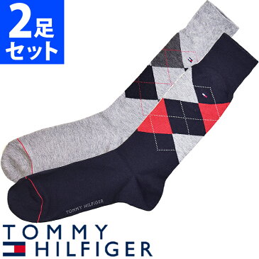 TOMMY HILFIGER トミーヒルフィガー メンズ 靴下 ハイソックス 2足セット アーガイル×無地 レッド ネイビー グレー アソート トミーフラッグ ビジネス [25cm-30cm] おしゃれ ブランド 大きいサイズ [5,500円以上で送料無料] 【あす楽】 [aty17397]