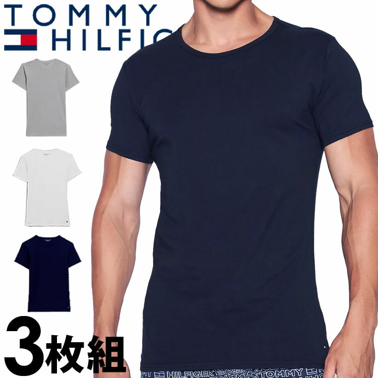 【SALE 30%OFF】TOMMY HILFIGER トミーヒルフィガー メンズ コットン クルーネック ロゴ Tシャツ 3枚セット ホワイト ネイビー グレー トミーフラッグ S M L XL おしゃれ ブランド 大きいサイズ [5,500円以上で送料無料] 【あす楽】 [09tcr13099]