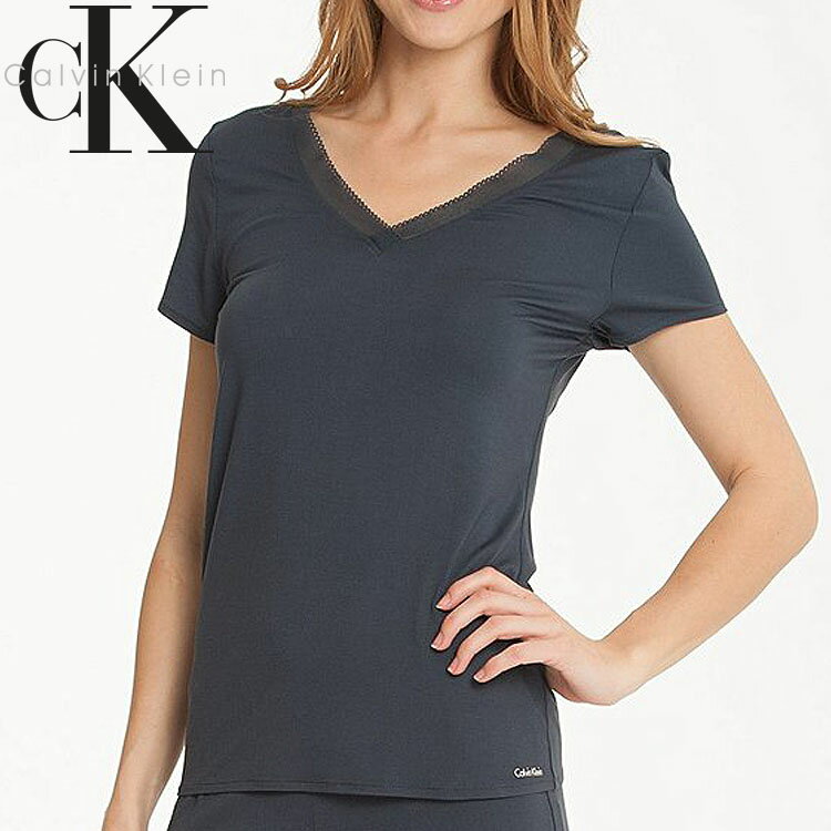 【SALE 30%OFF】Calvin Klein カルバンクライン レディース スリープウエア マイクロモーダル vネック 半袖 メッシュ ネックライン tシャツ ネイビー インナー CK M L XL おしゃれ ブランド 大きいサイズ [5,500円以上で送料無料] 【あす楽】[s2633e]