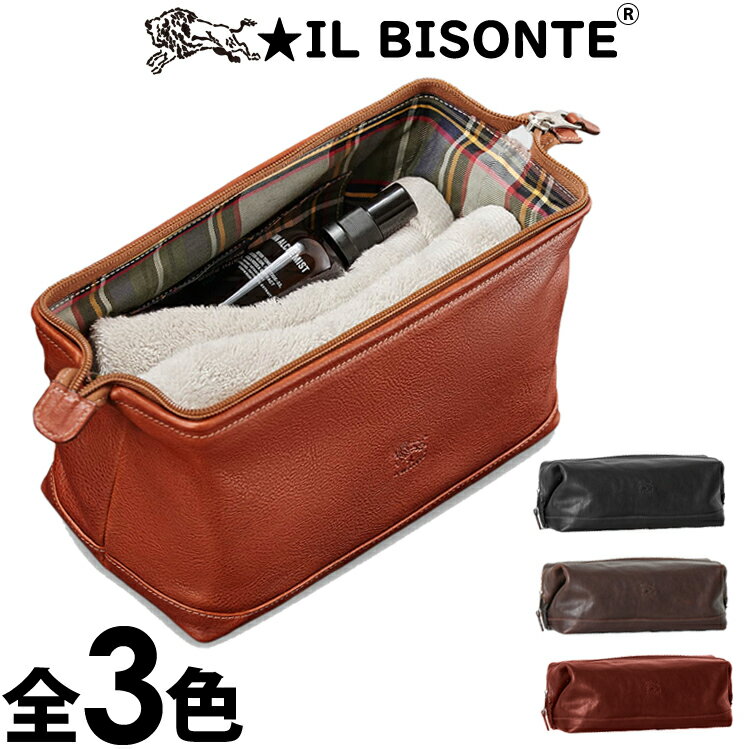 楽天オズの魔法【SALE 20％FF】IL BISONTE イルビゾンテ ワイヤー金口 ポーチ 本革 トラベルポーチ Travel Toiletry Bag 大きい開け口 レディース メンズ 3色展開 イタリア フィレンツェ ブランド [5,500円以上で送料無料][あす楽][sca024po]