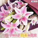 母の日 【ゆり 花束】 ゆりの花束 輪数100輪前後 ピンクのゆり ピンク 25本 送別会 贈り物 ユリ 百合 ギフト メッセージカード プレゼント お祝い フ...
