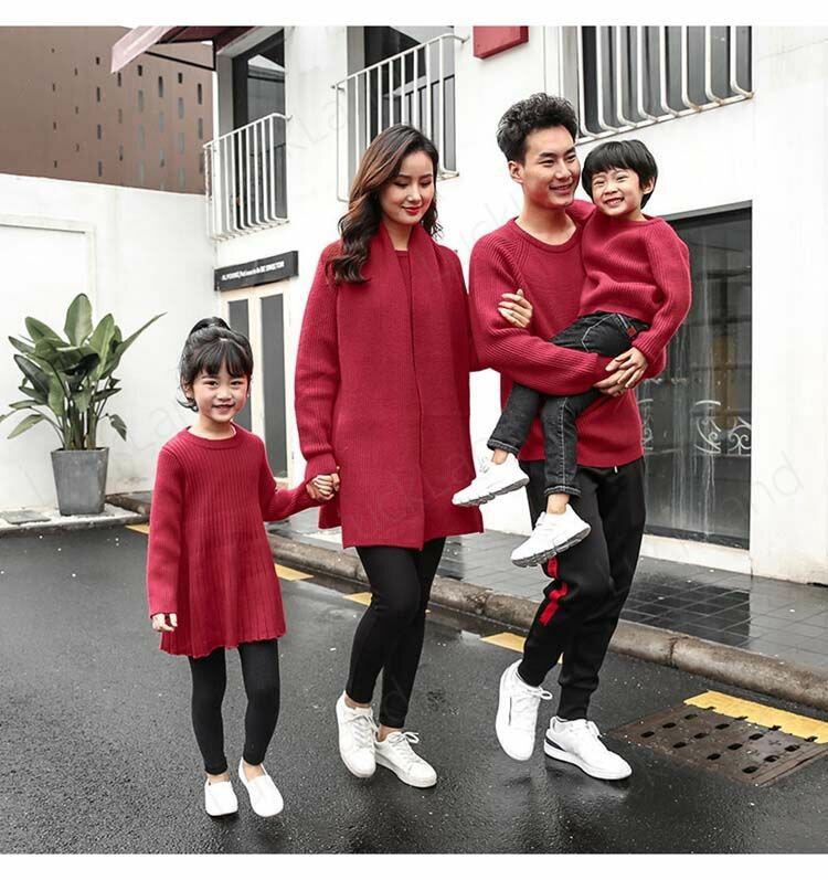 親子セーター 長袖 親子ペア セーター カップル 秋冬 韓国風 レディース 女の子ワンピ ベビー キッズパパママ レッド ニット メンズ セーター 男の子 暖かい 子供服 家族お揃い 保温 防寒 かわいい シンプル 長袖 上品 おしゃれ 冬 ファッション 親子ペアルック