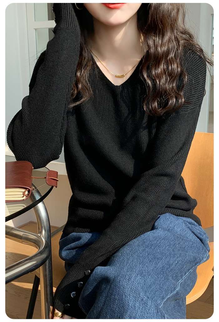 ニット セーター レディース 秋 冬 長袖 Vネック トップス キーネック 袖ボタン ゆったり 柔らかい 体型カバー 暖かい リブニット 大人 シルエット ギャザー ブラウス 通勤 シンプル 春 秋 おしゃれ お洒落 オシャレ かわいい