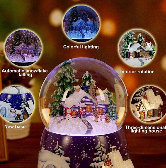クリスマスミュージカルスノードームオルゴール回転可能な発光自動スノーオルゴール優れた誕生日ギフト