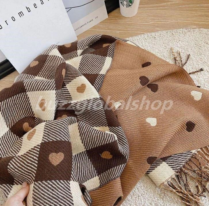 マフラー レディース 180cm×65cm チェック柄 心柄 大判 ストール ショール 暖かい 厚手 おしゃれ デート きれいめ かわいい 可愛い 冬 秋 女性 ギフト プレゼント クリスマス 母の日 彼女 送料無料