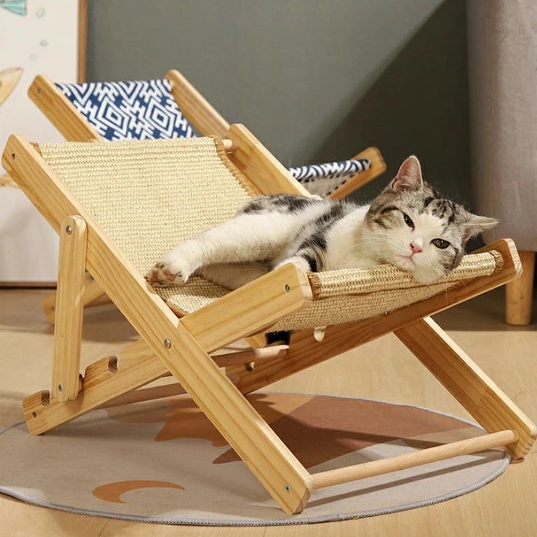 猫用チェア 組立簡単 4段階調節可能 ペットベッド ペットデッキチェア 室内 猫用品 木製 小型犬 サイザル麻 爪とぎ キャットハンモック おしゃれ 猫ベッド ペット寝具 ペットハウス 猫用 可愛い 猫家具 ベッドフレーム 夏用 自然素材