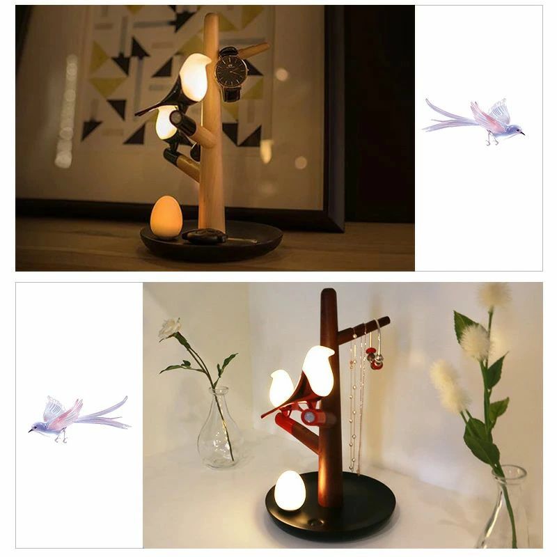 カササギ 間接照明 おしゃれ 寝室 LED テーブルランプ アンティーク 北欧 ツリー 木製 かわいい タッチセンサー ナイトライト プレゼント 男性 彼氏 父 祖父 叔父 伯父 ベッドサイドランプ 鳥好き ギフト