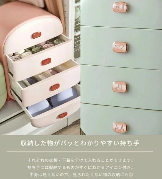 収納ボックス 収納ケース 下着 引き出し 4段 チェスト おしゃれ 衣類 整理 整頓 プラスチック ランジェリー 角丸 小型