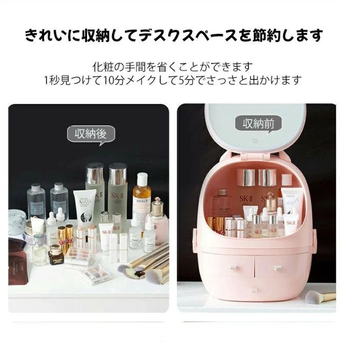 メイクボックス 大容量 鏡付き コスメボックス クリスマスプレゼントプロ用 持ち運び コスメ収納 旅行用 メイクバッグ 化粧品収納 化粧バッグ ギフト プレゼント ピンク ホワイト