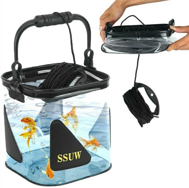 釣りバッカン 12L 折りたたみ バケツ ロープ10m 水汲み 軽量 バケツ 透明バケツ 魚観察できるバケツ メッシュカバー付 魚が逃げない EVA 釣り用ケース アウトドア 園芸 釣り洗車 掃除 洗濯