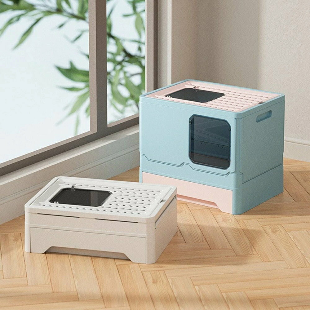 【20%OFFクーポン】猫トイレ　ドーム型　猫用トイレ本体　大型　システムトイレ用　全密閉型　ドア付き　フルカバー　砂飛び散り防止　コンパクト　掃除簡単　引き出し式　スコップ付き　上から　お手入れ簡単　清潔　広々サイズ　キャット用品　ホワイト