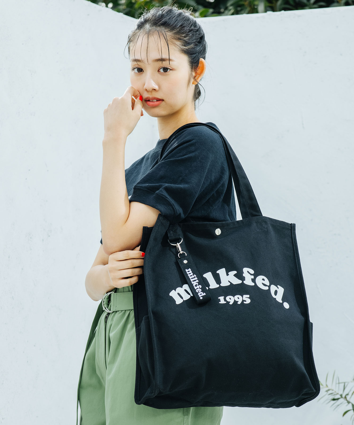 【公式】MILKFED. ミルクフェド PIPING SQUARE TOTE COOPER LOGO トートバッグ バッグ レディース ロゴ 肩がけ コットン