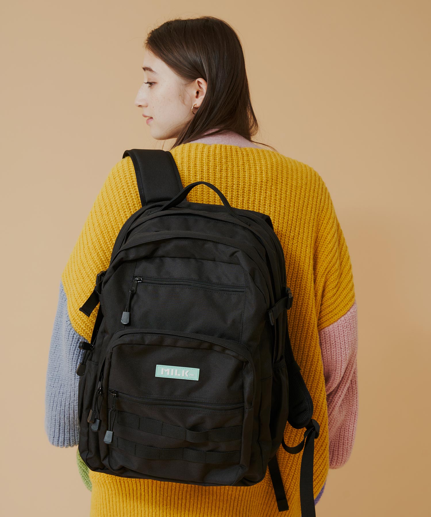 ミルクフェド リュック 【公式】MILKFED. ミルクフェド ACTIVE DOUBLE POCKET MOLLE BACKPACK リュック バックパック 鞄 カバン ロゴ ワッペン 大容量 ポケット デイリー カジュアル 旅行 #BAR