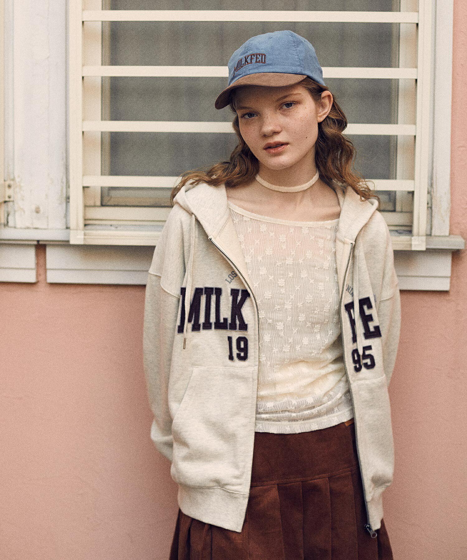 【公式】MILKFED. ミルクフェド COLLEGE PATCH ZIP UP HOODIE スウェットジップパーカー レディース ス..