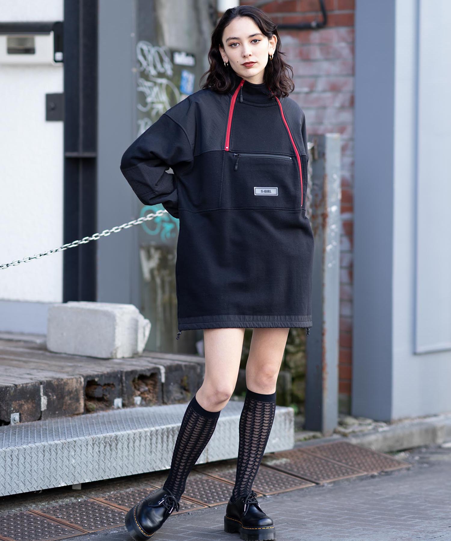 【公式】X-girl エックスガール　MOUNTAIN SWEAT DRESS ワンピース ロンT 長袖 ドレス レディース トップス ロゴ 人気 カットソー TOPS