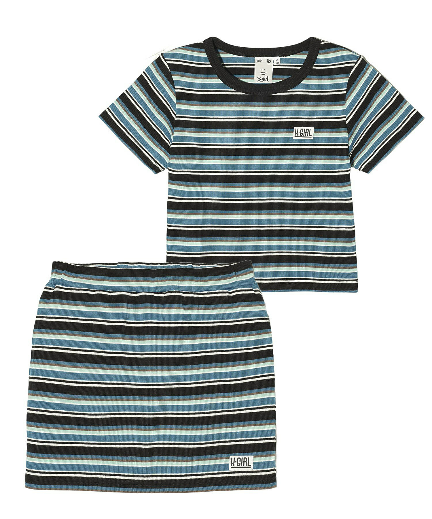 エックスガール ワンピース 【公式】X-girl エックスガール STRIPED S/S TOP AND SKIRT SET UP セットアップ トップス ミニスカート