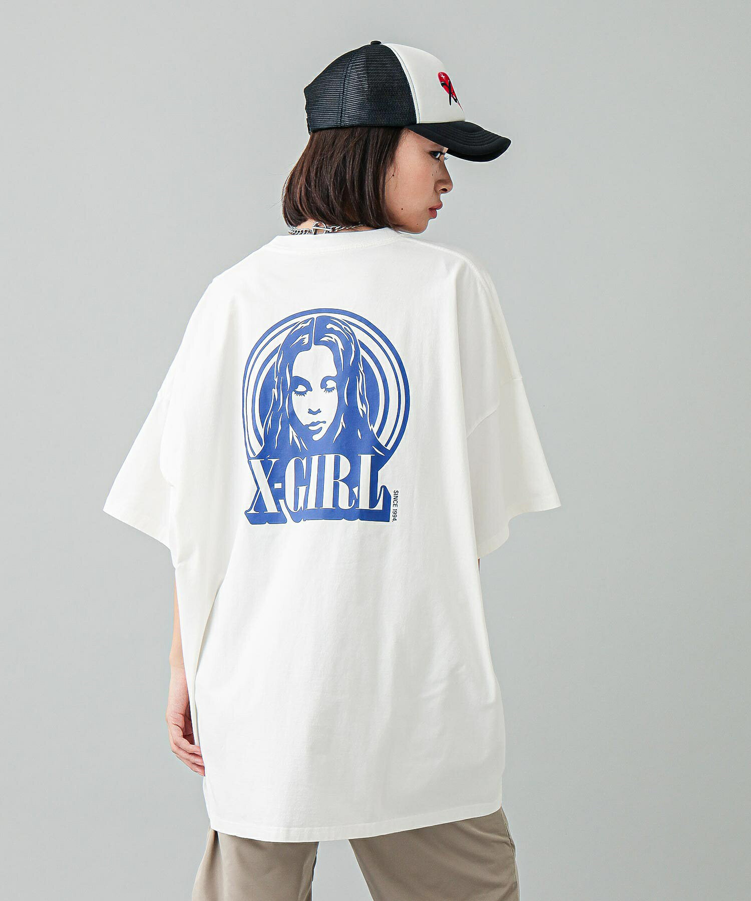 エックスガール ワンピース 【公式】X-girl エックスガール CIRCLE BACKGROUND FACE LOGO S/S BIG TEE DRESS Tシャツワンピース オーバーサイズ ミニ丈