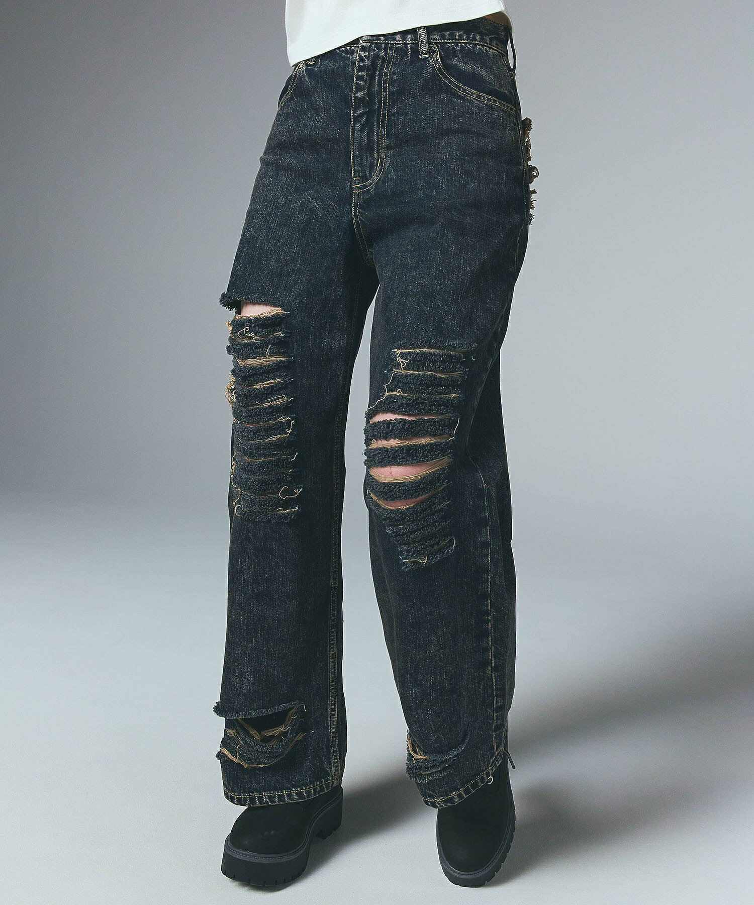 ポイント10倍!!【公式】X-girl エックスガール DISTRESSED LOOSE STRAIGHT DENIM PANTS デニムパンツ ルーズ ストレート