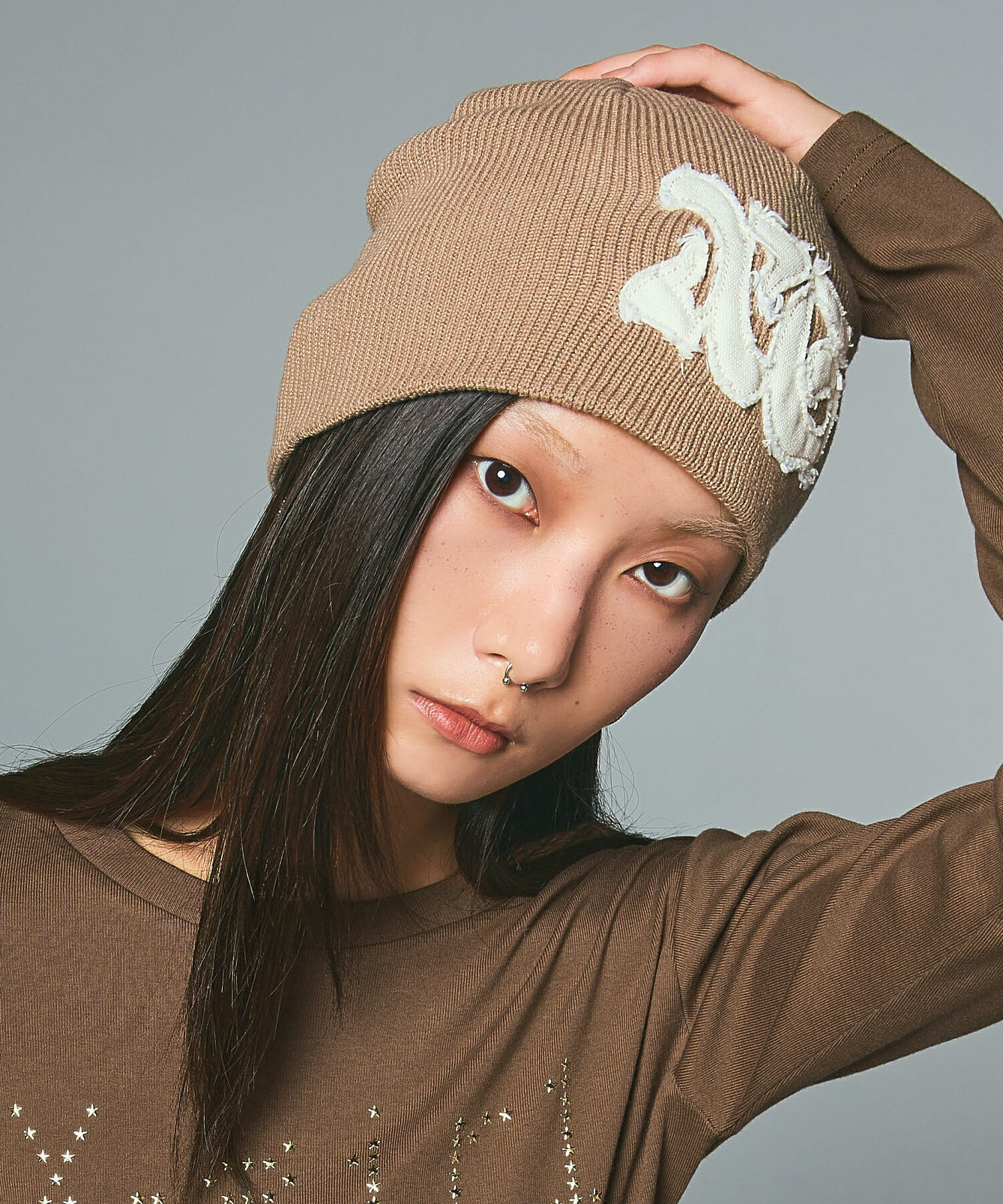 【公式】X-girl エックスガール DISTRESSED LOGO PATCH BEANIE ビーニー ニット帽 帽子 ストリート