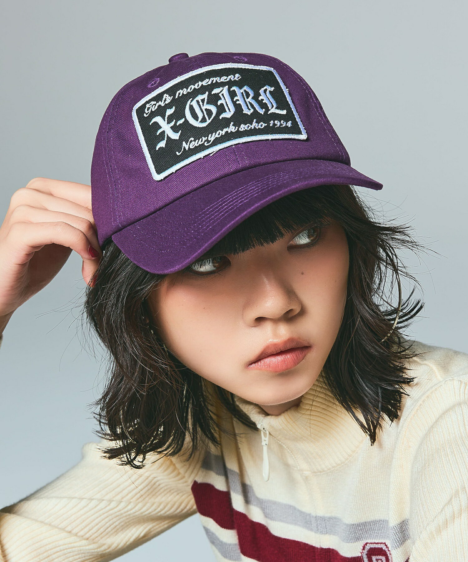 【公式】X-girl エックスガール LOGO PATCH 6PANEL CAP 6パネルキャップ ストリート ロゴ 無地 カモフラージュ柄