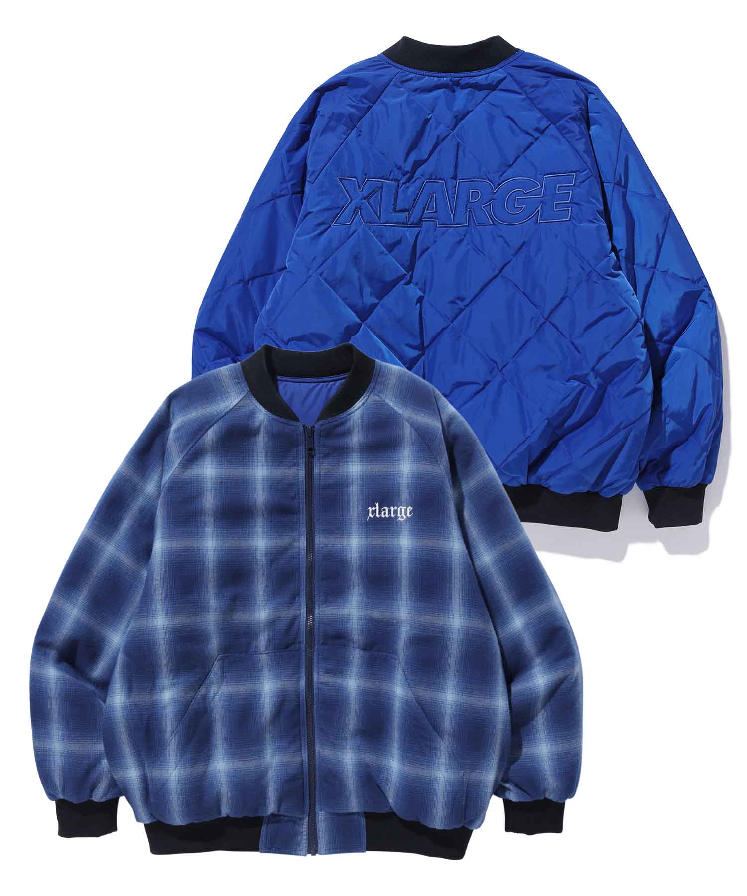 【公式】XLARGE エクストララージ REVERSIBLE QUILTED BOMBER JACKET リバーシブル キルティング 柄 ブルゾン ジャケット スウェット アウター メンズ 長袖 ロゴ OUTER