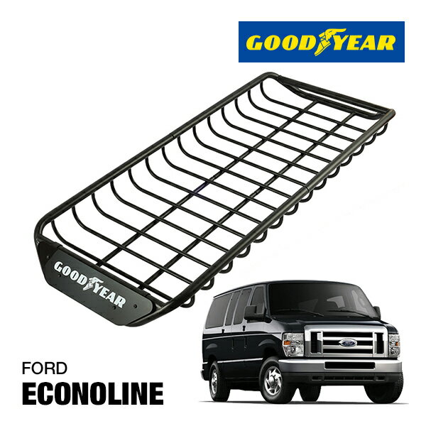 【GOODYEAR 正規品】スチール ルーフラック SKINNY PRO ルーフキャリア ルーフバスケット GOODYEARロゴ入 マットブラック サンドブラスト 内寸サイズ 118cm×54.6cm×9cm 耐荷重75kg ベースキャリア装着車両 フォード エコノライン