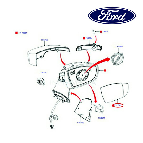 【楽天スーパーセール★エントリーでP10倍！】フォード純正 ドアミラー レンズ ガラス 右側 RH 助手席側 CN1Z17K707E 13y- ECOSPORT エコスポーツ