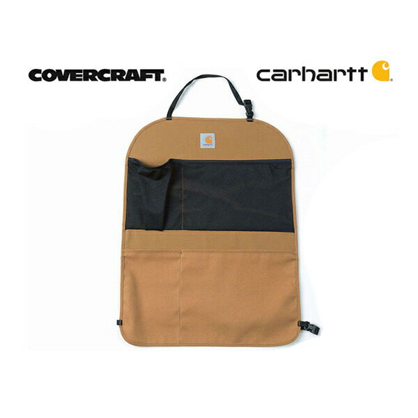 【CoverCraft 正規品】Carhartt カーハート コラボ 後部座席 シートバック オーガナイザー ブラウン メッシュポケット 収納 小物入れ ドリンクホルダー 多機能 カバークラフト