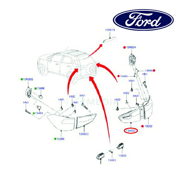 フォード純正 テールランプ インナー 右側 RH 助手席側 CN1Z13404K 13y- ECOSPORT エコスポーツ